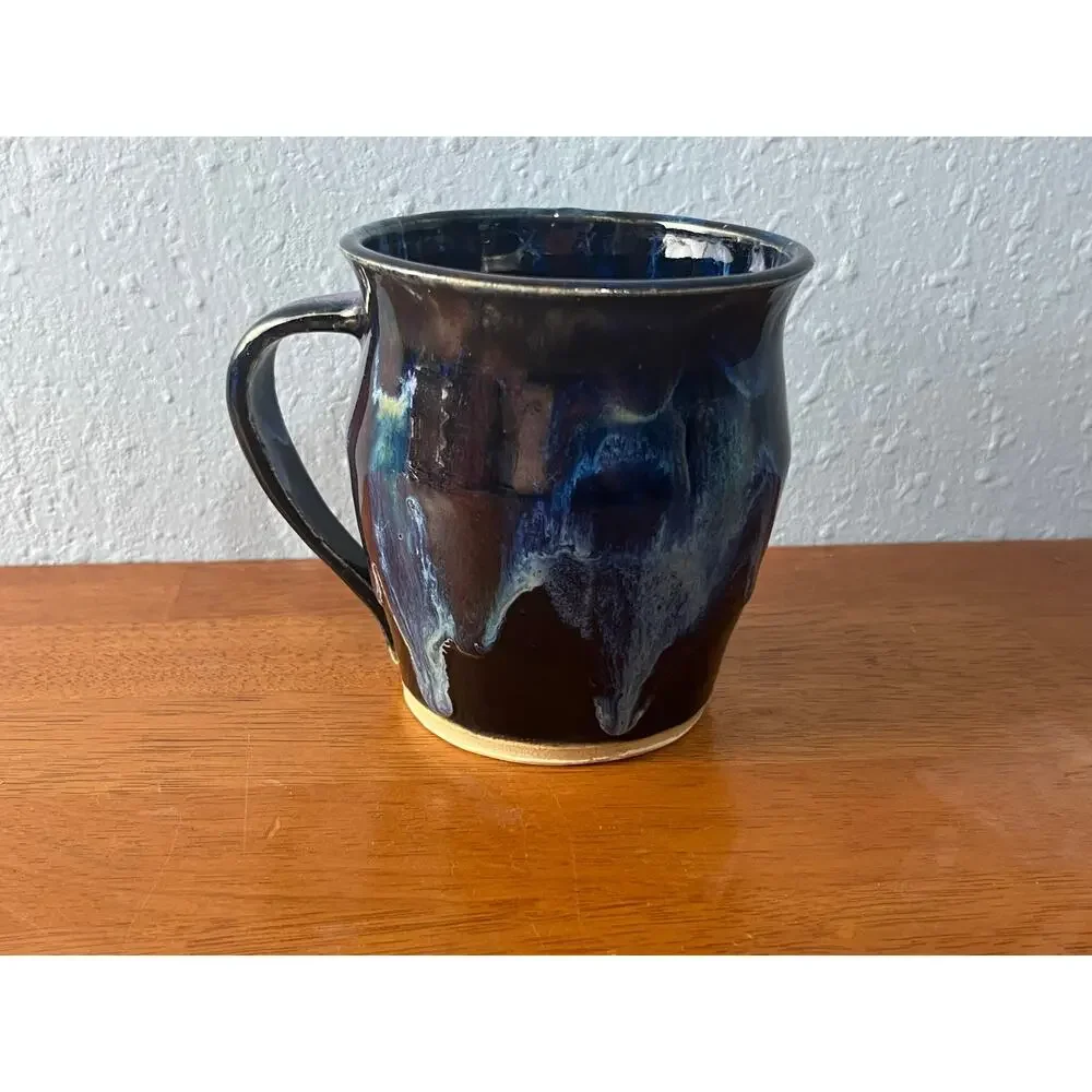 Art Pottery Coffee Mug Northern Lights Style Drip Glaze